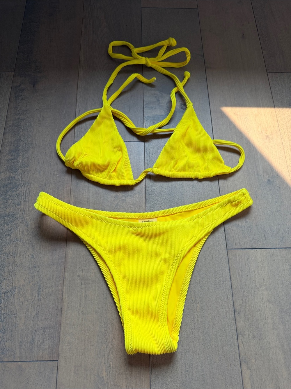 Kulani Kinis Yellow Ribbed Triangle Bikini Set
